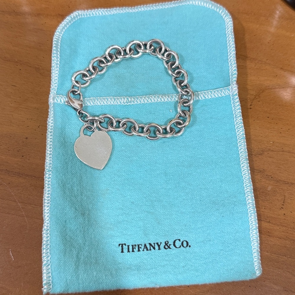 Tiffany & Co. Silver Heart Charm Bracelet with Blue Pouch